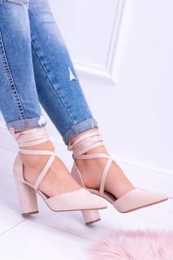 Clearance Boto Damskie Czółenka Na Słupku Wiązane Beżowe Demmi