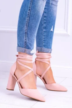 Czółenka Zamszowe|Czółenka Na Słupku>Boto Damskie Czółenka Na Słupku Wiązane Różowe Demmi