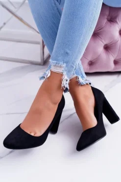 Czółenka Zamszowe|Czółenka Na Słupku>Boto Damskie Czółenka Na Słupku Zamszowe Czarne Verdi