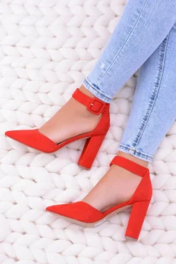 Czółenka Zamszowe|Czółenka Na Słupku>Boto Damskie Czółenka Na Słupku Zamszowe Czerwone Harinta