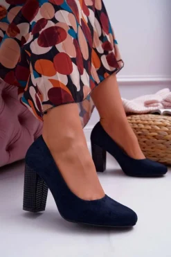 Outlet Damskie Czółenka Sergio Leone PB200 Zamszowe Granatowe Selva Damskie Czółenka Zamszowe|Czółenka Na Słupku