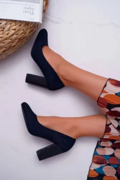 Outlet Damskie Czółenka Sergio Leone PB200 Zamszowe Granatowe Selva Damskie Czółenka Zamszowe|Czółenka Na Słupku