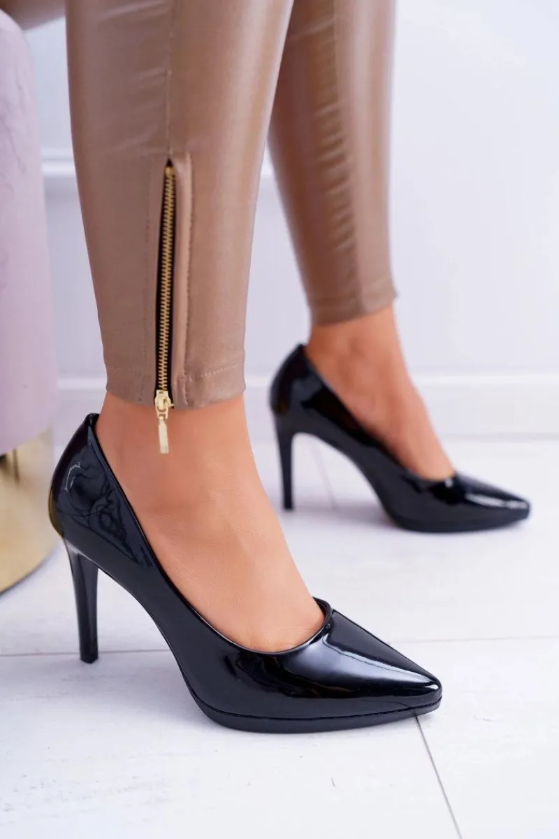 Szpilki Lakierowane|Czółenka Zamszowe>Buty Sergio Leone Damskie Czółenka Szpilki Sergio Leone Czarne Lakierowane Misawu