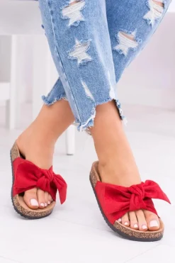 Discount Damskie Czerwone Klapki Na Korku Kokarda Dominica Damskie Klapki Korkowe|Klapki Damskie Klasyczne