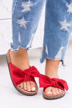 Discount Damskie Czerwone Klapki Na Korku Kokarda Dominica Damskie Klapki Korkowe|Klapki Damskie Klasyczne