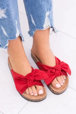 Discount Damskie Czerwone Klapki Na Korku Kokarda Dominica Damskie Klapki Korkowe|Klapki Damskie Klasyczne