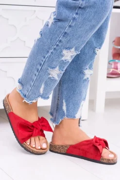 Discount Damskie Czerwone Klapki Na Korku Kokarda Dominica Damskie Klapki Korkowe|Klapki Damskie Klasyczne