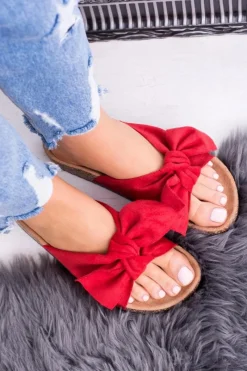 Discount Damskie Czerwone Klapki Na Korku Kokarda Dominica Damskie Klapki Korkowe|Klapki Damskie Klasyczne