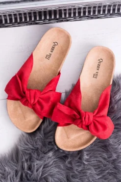 Discount Damskie Czerwone Klapki Na Korku Kokarda Dominica Damskie Klapki Korkowe|Klapki Damskie Klasyczne