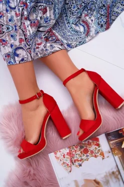 Best Damskie Czerwone Sandały Na Słupku Platforma Debora Damskie Sandały Na Obcasie