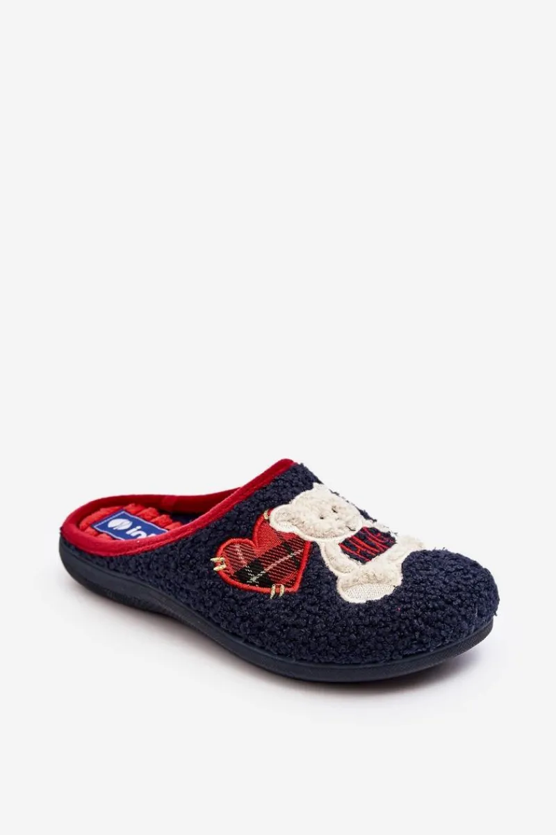 Sale Damskie Domowe Klapki Kapcie Z Misiem EC000095 Granatowe Damskie Kapcie Klasyczne|Klapki Damskie Klasyczne