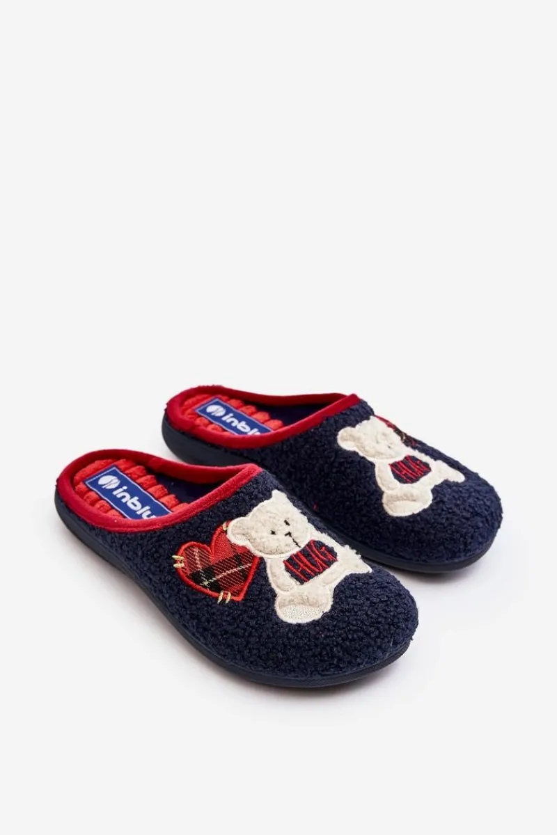 Sale Damskie Domowe Klapki Kapcie Z Misiem EC000095 Granatowe Damskie Kapcie Klasyczne|Klapki Damskie Klasyczne
