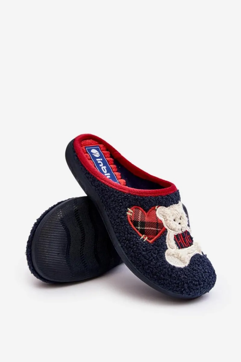 Sale Damskie Domowe Klapki Kapcie Z Misiem EC000095 Granatowe Damskie Kapcie Klasyczne|Klapki Damskie Klasyczne