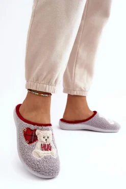 Kapcie Klasyczne|Klapki Damskie Klasyczne>INBLU Damskie Domowe Klapki Kapcie Z Misiem EC000095 Szare