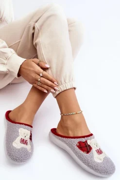 Kapcie Klasyczne|Klapki Damskie Klasyczne></noscript>INBLU Damskie Domowe Klapki Kapcie Z Misiem EC000095 Szare