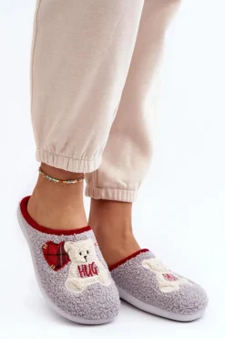 Kapcie Klasyczne|Klapki Damskie Klasyczne></noscript>INBLU Damskie Domowe Klapki Kapcie Z Misiem EC000095 Szare