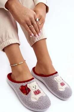 Kapcie Klasyczne|Klapki Damskie Klasyczne></noscript>INBLU Damskie Domowe Klapki Kapcie Z Misiem EC000095 Szare