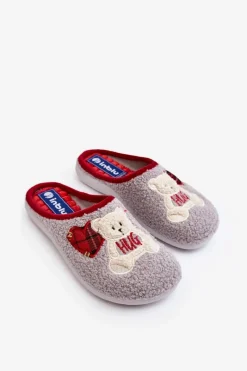 Kapcie Klasyczne|Klapki Damskie Klasyczne></noscript>INBLU Damskie Domowe Klapki Kapcie Z Misiem EC000095 Szare
