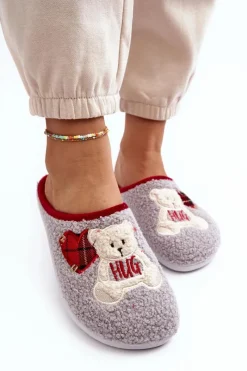 Kapcie Klasyczne|Klapki Damskie Klasyczne></noscript>INBLU Damskie Domowe Klapki Kapcie Z Misiem EC000095 Szare