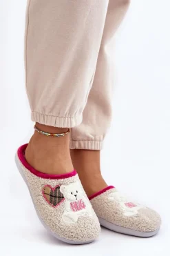 Hot INBLU Damskie Domowe Klapki Kapcie Z Misiem EC000095 Beżowe