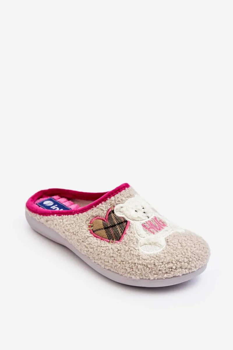 Hot INBLU Damskie Domowe Klapki Kapcie Z Misiem EC000095 Beżowe