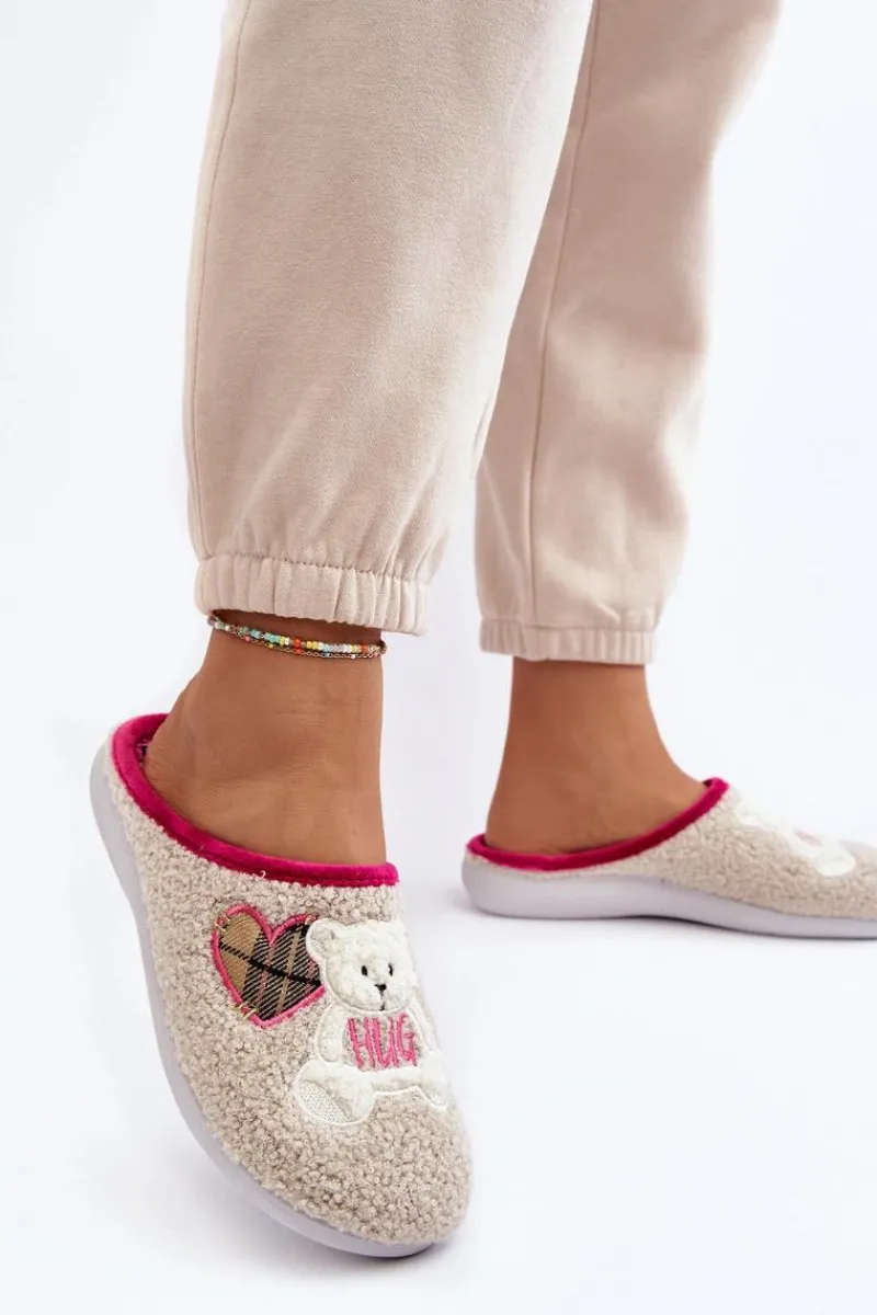 Hot INBLU Damskie Domowe Klapki Kapcie Z Misiem EC000095 Beżowe
