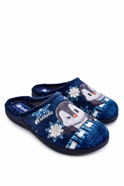 Best Damskie Domowe Klapki Papcie Pingwiny EC-81-004 Granatowe Damskie Kapcie Klasyczne|Klapki Damskie Klasyczne