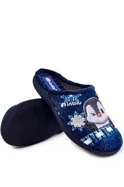 Best Damskie Domowe Klapki Papcie Pingwiny EC-81-004 Granatowe Damskie Kapcie Klasyczne|Klapki Damskie Klasyczne