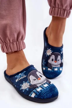 Best Damskie Domowe Klapki Papcie Pingwiny EC-81-004 Granatowe Damskie Kapcie Klasyczne|Klapki Damskie Klasyczne