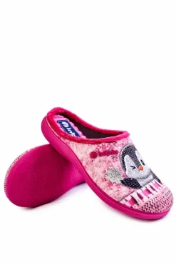 Kapcie Klasyczne|Klapki Damskie Klasyczne></noscript>INBLU Damskie Domowe Klapki Papcie Pingwiny EC-81-023 Różowe