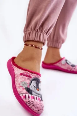 Kapcie Klasyczne|Klapki Damskie Klasyczne></noscript>INBLU Damskie Domowe Klapki Papcie Pingwiny EC-81-023 Różowe