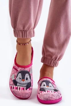 Kapcie Klasyczne|Klapki Damskie Klasyczne></noscript>INBLU Damskie Domowe Klapki Papcie Pingwiny EC-81-023 Różowe