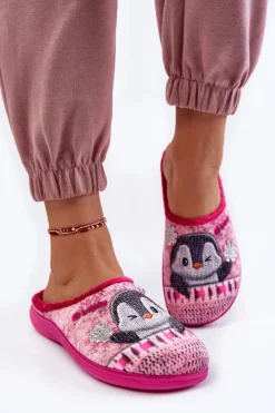 Kapcie Klasyczne|Klapki Damskie Klasyczne></noscript>INBLU Damskie Domowe Klapki Papcie Pingwiny EC-81-023 Różowe