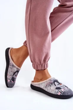 Hot INBLU Damskie Domowe Klapki Papcie Pingwiny EC-81-025 Szare