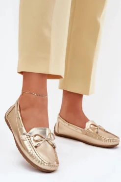 Loafersy Damskie|Mokasyny Damskie Zamszowe>Boto Damskie Eko Skórzane Mokasyny Złote Si Passione Złoty