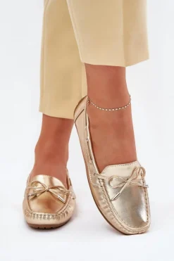 Loafersy Damskie|Mokasyny Damskie Zamszowe>Boto Damskie Eko Skórzane Mokasyny Złote Si Passione Złoty