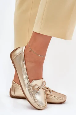 Loafersy Damskie|Mokasyny Damskie Zamszowe></noscript>Boto Damskie Eko Skórzane Mokasyny Złote Si Passione Złoty