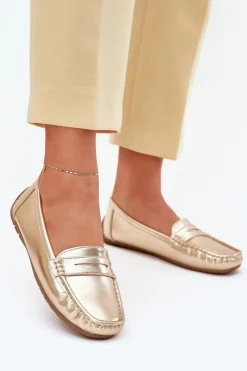 Damskie Eko Skórzane Mokasyny Złote Lenvie Damskie Loafersy Damskie|Mokasyny Damskie Zamszowe