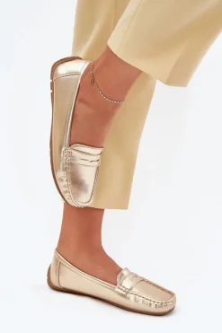 Damskie Eko Skórzane Mokasyny Złote Lenvie Damskie Loafersy Damskie|Mokasyny Damskie Zamszowe