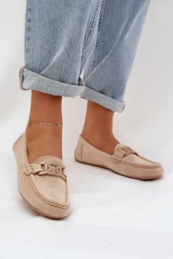 Discount Damskie Eko Zamszowe Mokasyny Z Ozdobą Beżowe Seathra Damskie Loafersy Damskie|Mokasyny Damskie Zamszowe