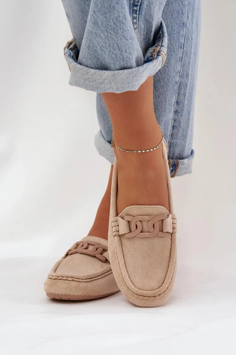 Discount Damskie Eko Zamszowe Mokasyny Z Ozdobą Beżowe Seathra Damskie Loafersy Damskie|Mokasyny Damskie Zamszowe