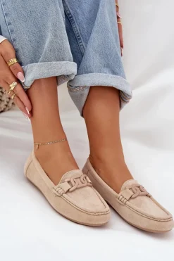 Discount Damskie Eko Zamszowe Mokasyny Z Ozdobą Beżowe Seathra Damskie Loafersy Damskie|Mokasyny Damskie Zamszowe