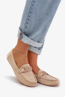 Discount Damskie Eko Zamszowe Mokasyny Z Ozdobą Beżowe Seathra Damskie Loafersy Damskie|Mokasyny Damskie Zamszowe