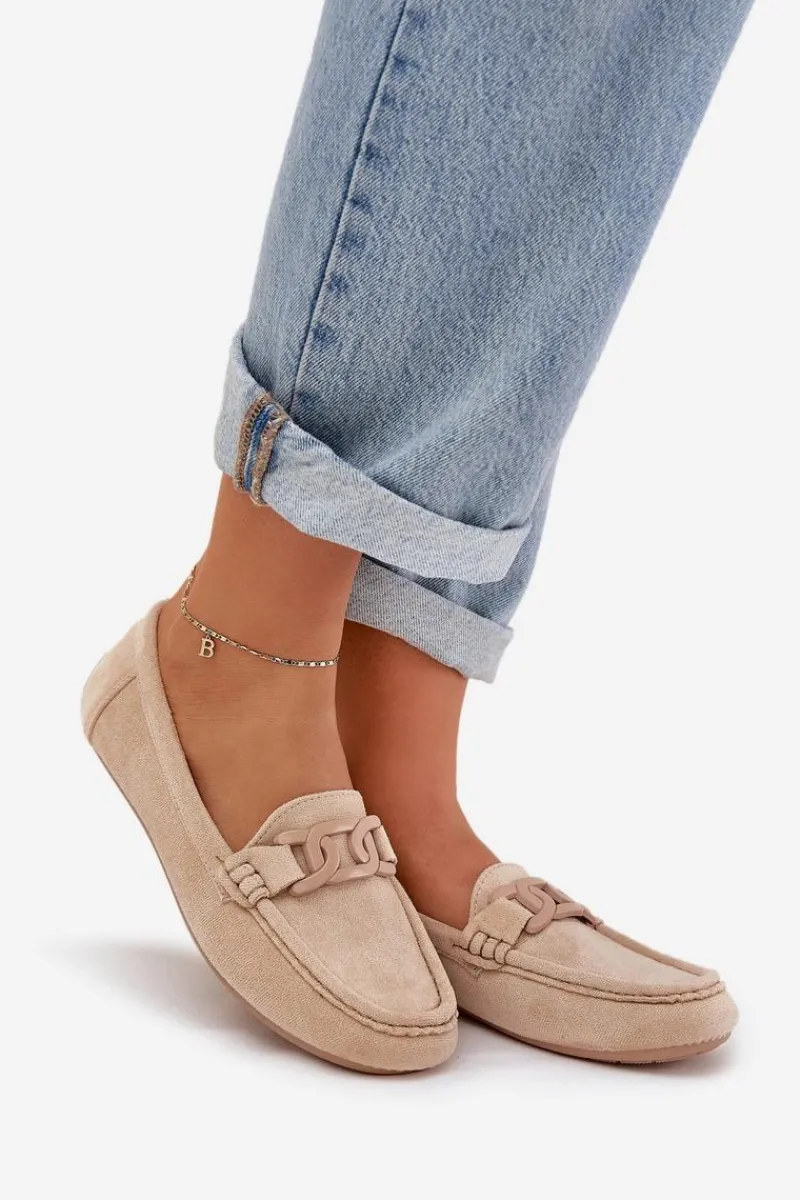 Discount Damskie Eko Zamszowe Mokasyny Z Ozdobą Beżowe Seathra Damskie Loafersy Damskie|Mokasyny Damskie Zamszowe
