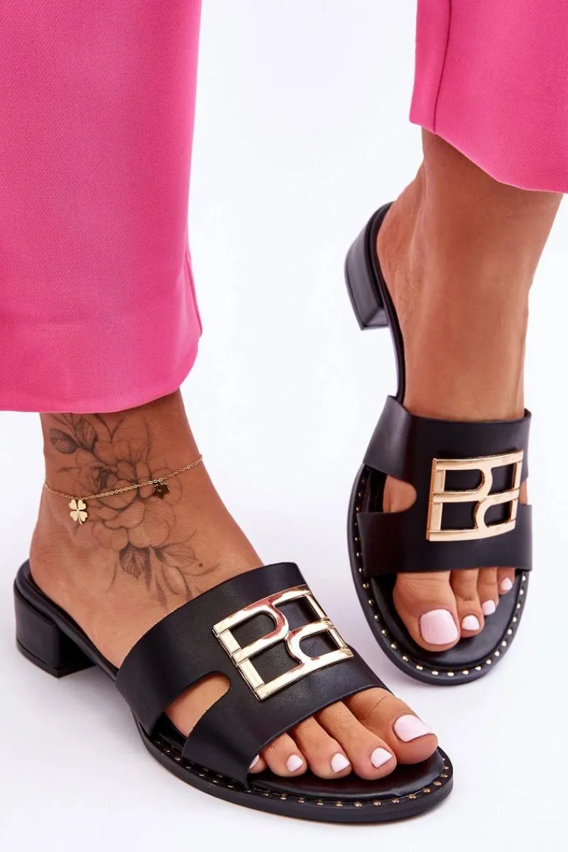 Hot Boto Damskie Eleganckie Klapki Z Ozdobą Czarne Atlantis