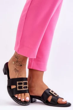 Hot Boto Damskie Eleganckie Klapki Z Ozdobą Czarne Atlantis