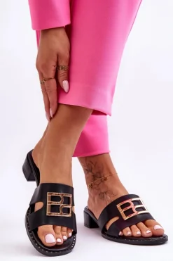 Hot Boto Damskie Eleganckie Klapki Z Ozdobą Czarne Atlantis