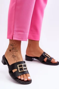 Hot Boto Damskie Eleganckie Klapki Z Ozdobą Czarne Atlantis