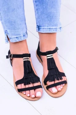 Sandały Płaskie>Boto Damskie Eleganckie Płaskie Sandałki Memi Czarne