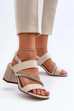 Sandały Na Słupku|Sandały Na Obcasie>Damskie buty S.Barski Damskie Eleganckie Sandały Na Słupku Beżowe D&A MR38-549 Beżowy